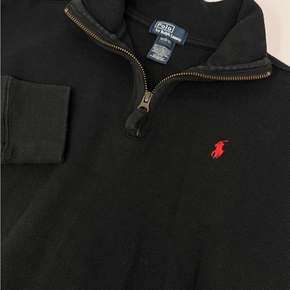 Polo Ralph Lauren Pullover Youth Med (10-12) 1/4 Zip Black w/Red Pony F8